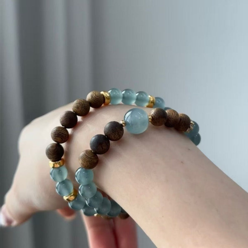 Soumra Agarwood & Blue Jade "Tranquil Abundance" Multi-Strand Bracelet