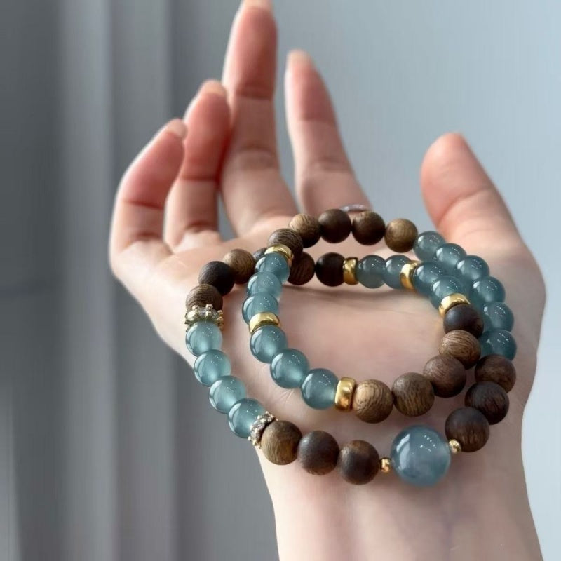 Soumra Agarwood & Blue Jade "Tranquil Abundance" Multi-Strand Bracelet