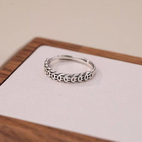 Soumra Silver Coin Fortune Adjustable Ring