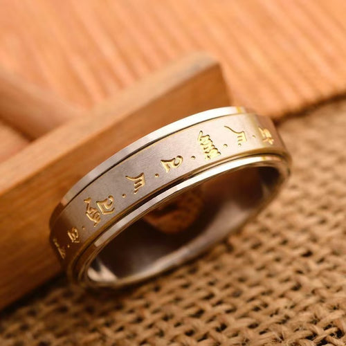 Soumra Mantra Protection Spinning Titanium Steel Ring