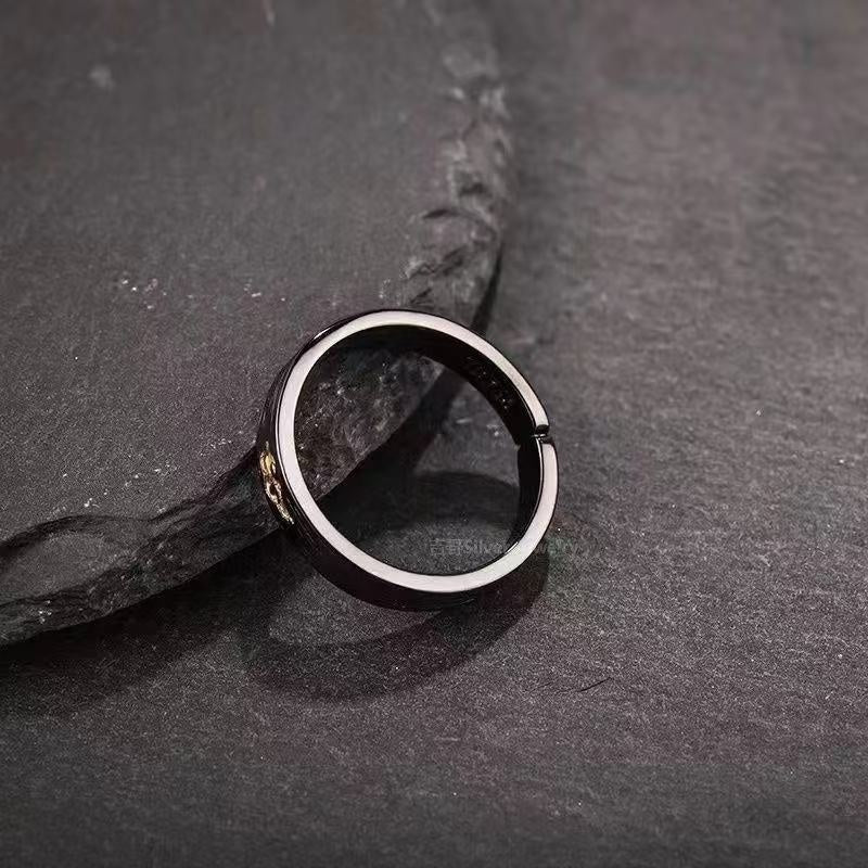Soumra "Obsidian Vein & Gilded Spark" Adjustable Alloy Ring