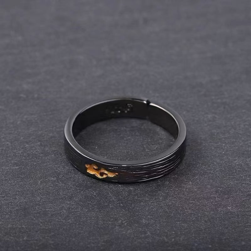 Soumra "Obsidian Vein & Gilded Spark" Adjustable Alloy Ring