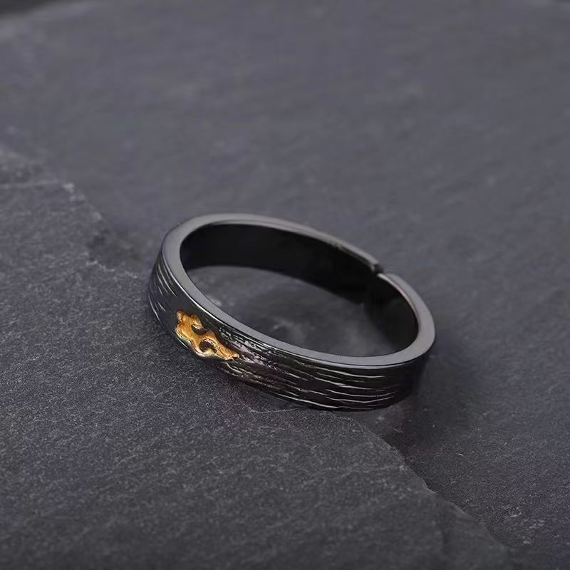 Soumra "Obsidian Vein & Gilded Spark" Adjustable Alloy Ring