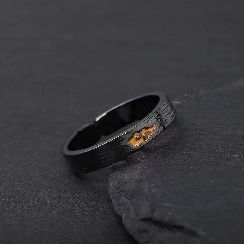 Soumra "Obsidian Vein & Gilded Spark" Adjustable Alloy Ring