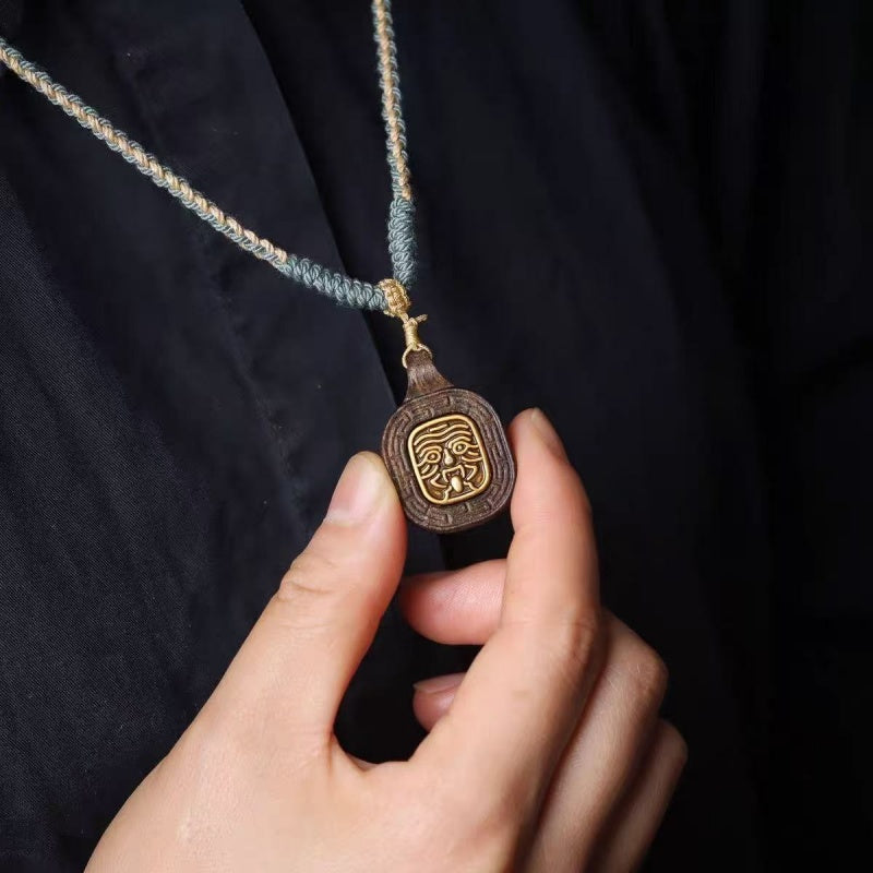 Soumra "Ancient Guardian" Agarwood &amp; Alloy Tibetan Pendant